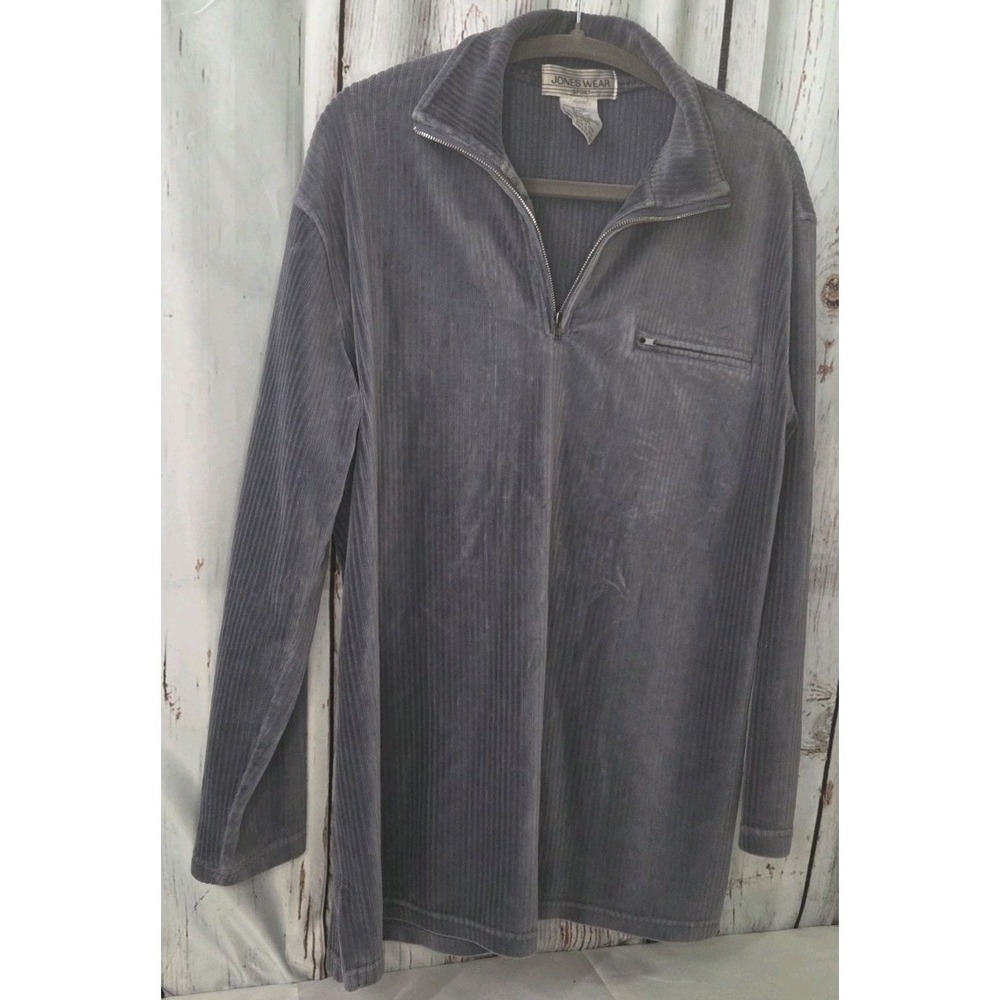 Jones Wear Blue Grey Corduroy Quarter Zip Pullover Size M Women Men Vintage Y2K